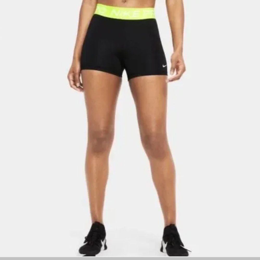 Nike Pro Compression Shorts Women's Size Large L Black Volt Yellow